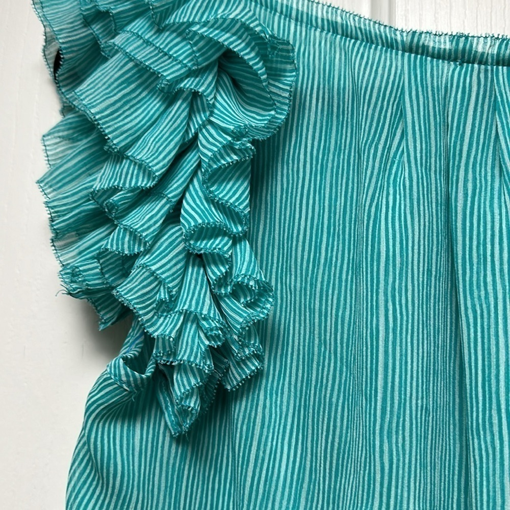 BANANA REPUBLIC Teal/ White Stripe Ruffle Sleeveless Top Size Small - Picture 3 of 6